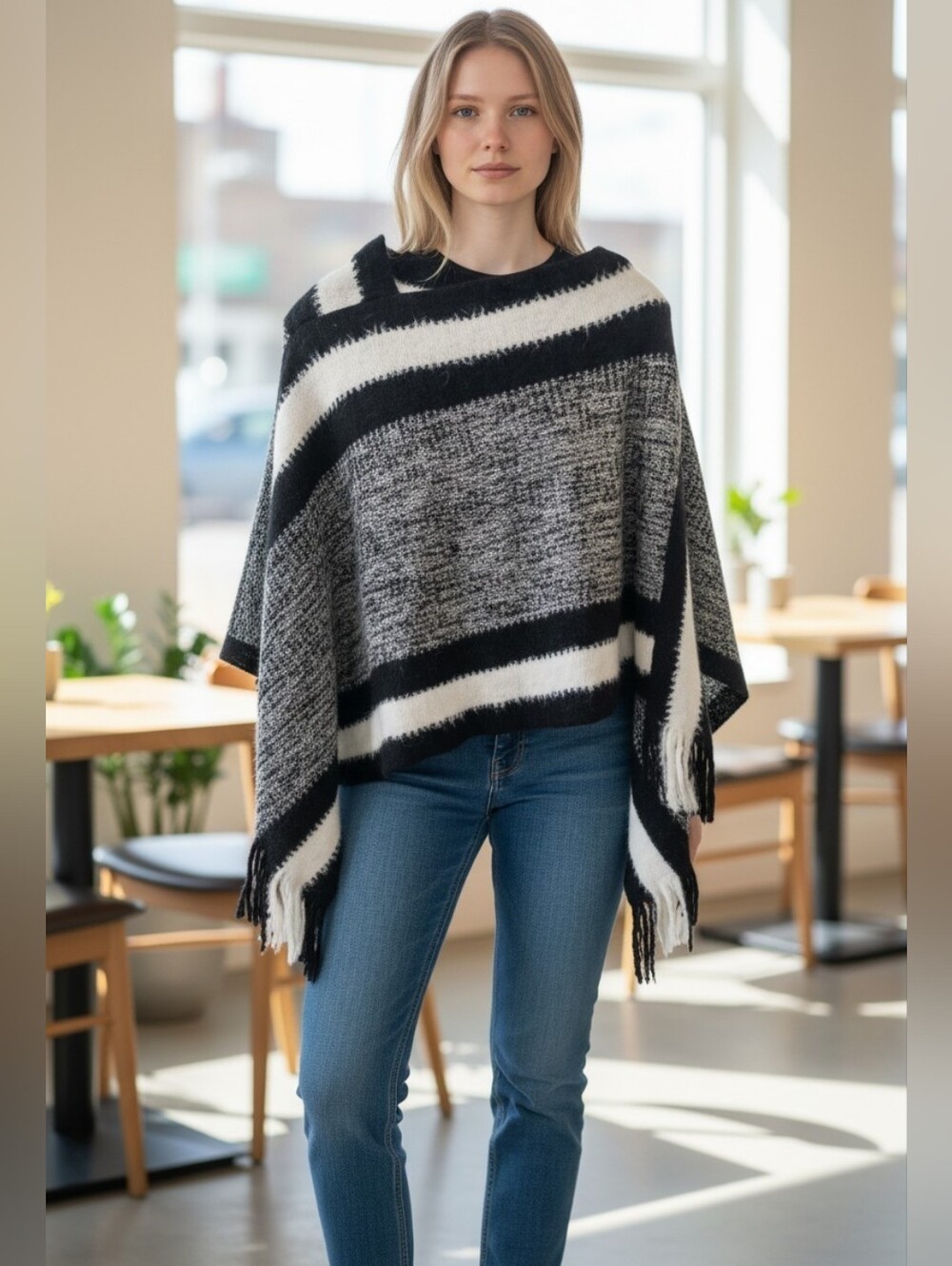Black & White or Blue & White Poncho /Sweater